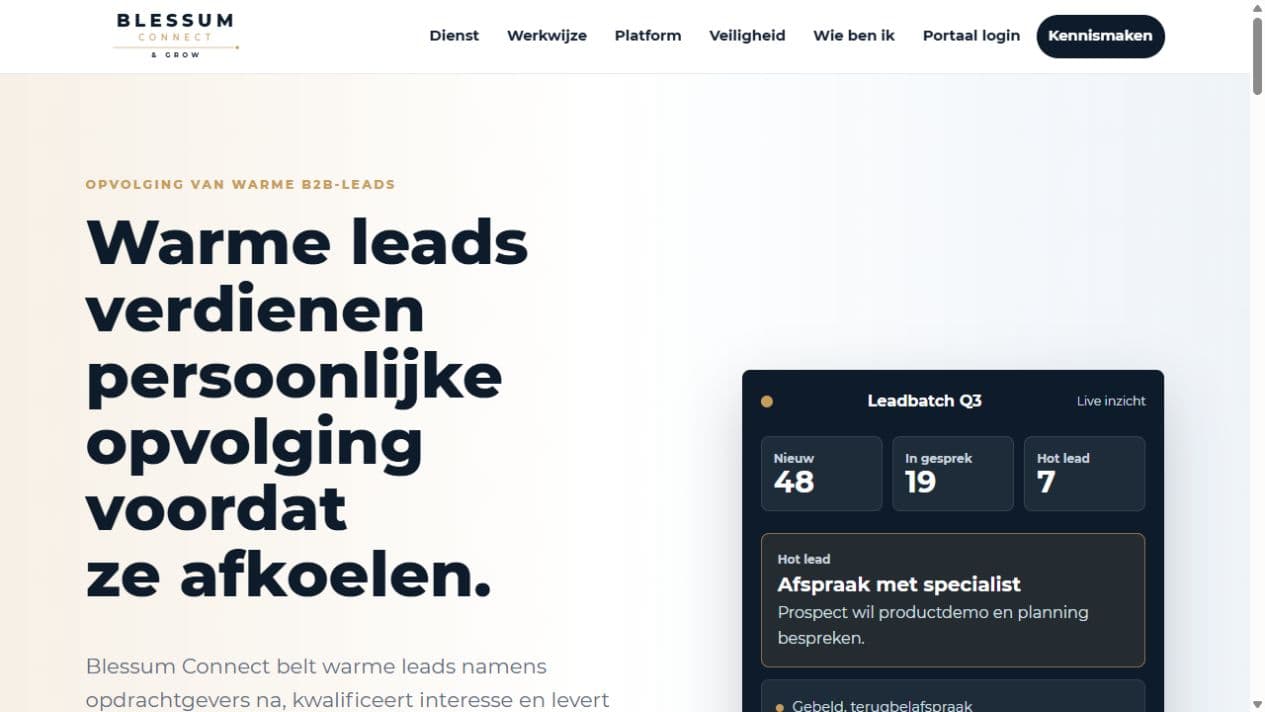 Screenshot van de openbare homepage van blessumconnect.nl