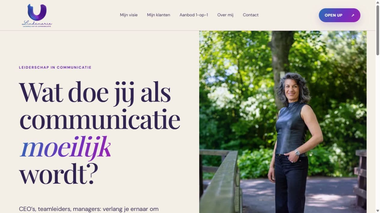 Screenshot van de openbare homepage van lindemarie.nl